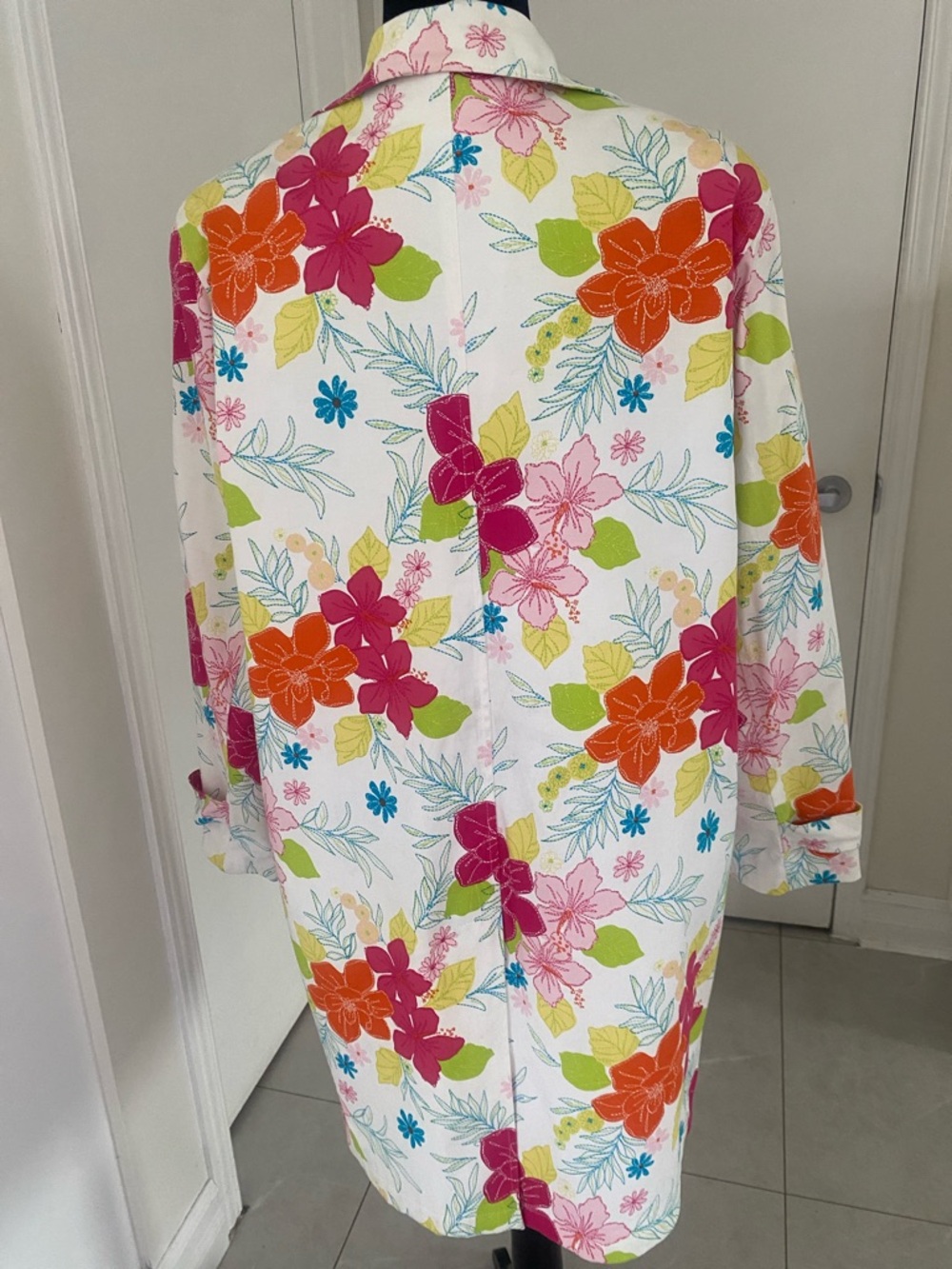 Harvé Benard Bold Colourful Floral button down lined cotton Spring Coat Size 16 - Picture 8 of 17